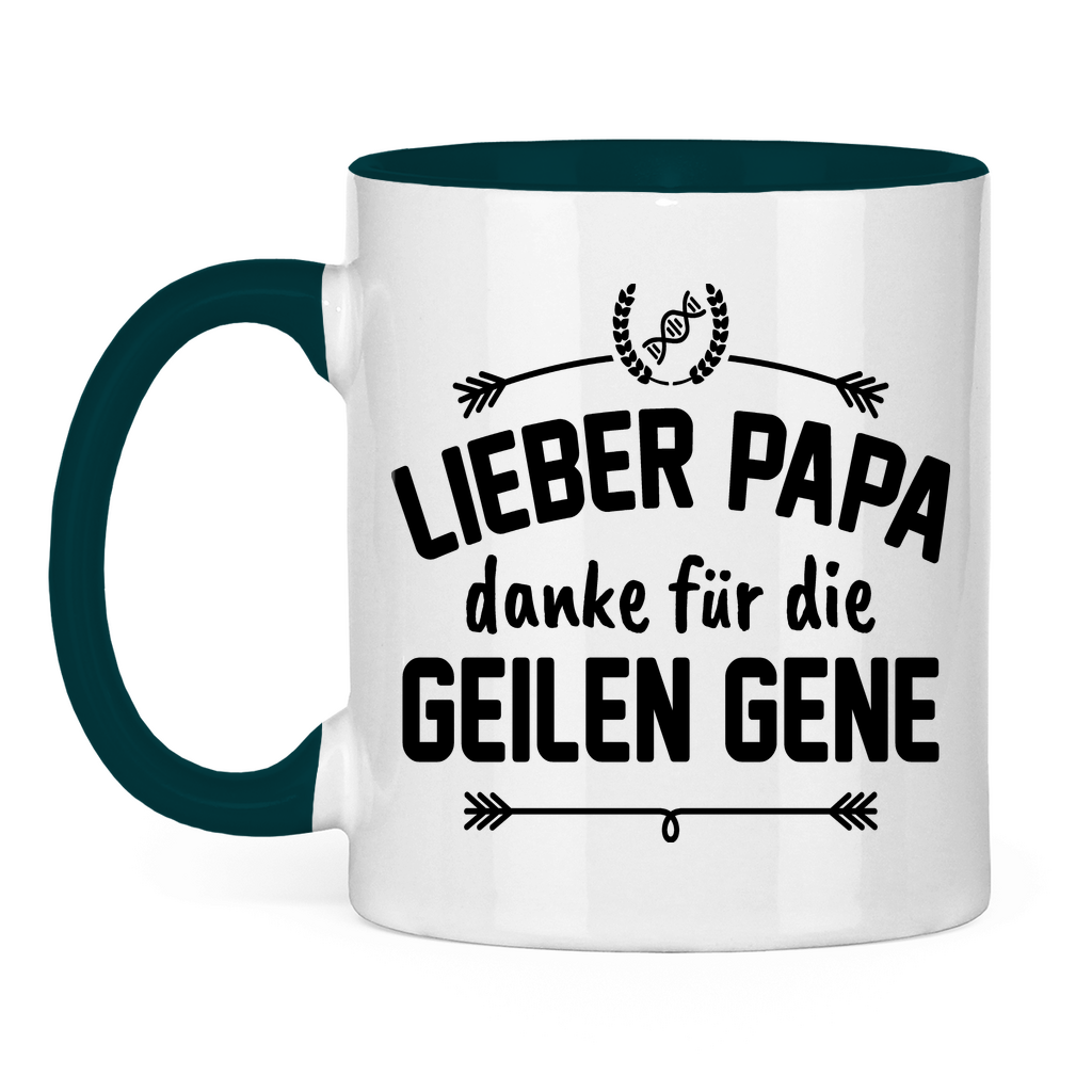 Lieber Papa danke für die geilen Gene - Tasse zweifarbig Petrol