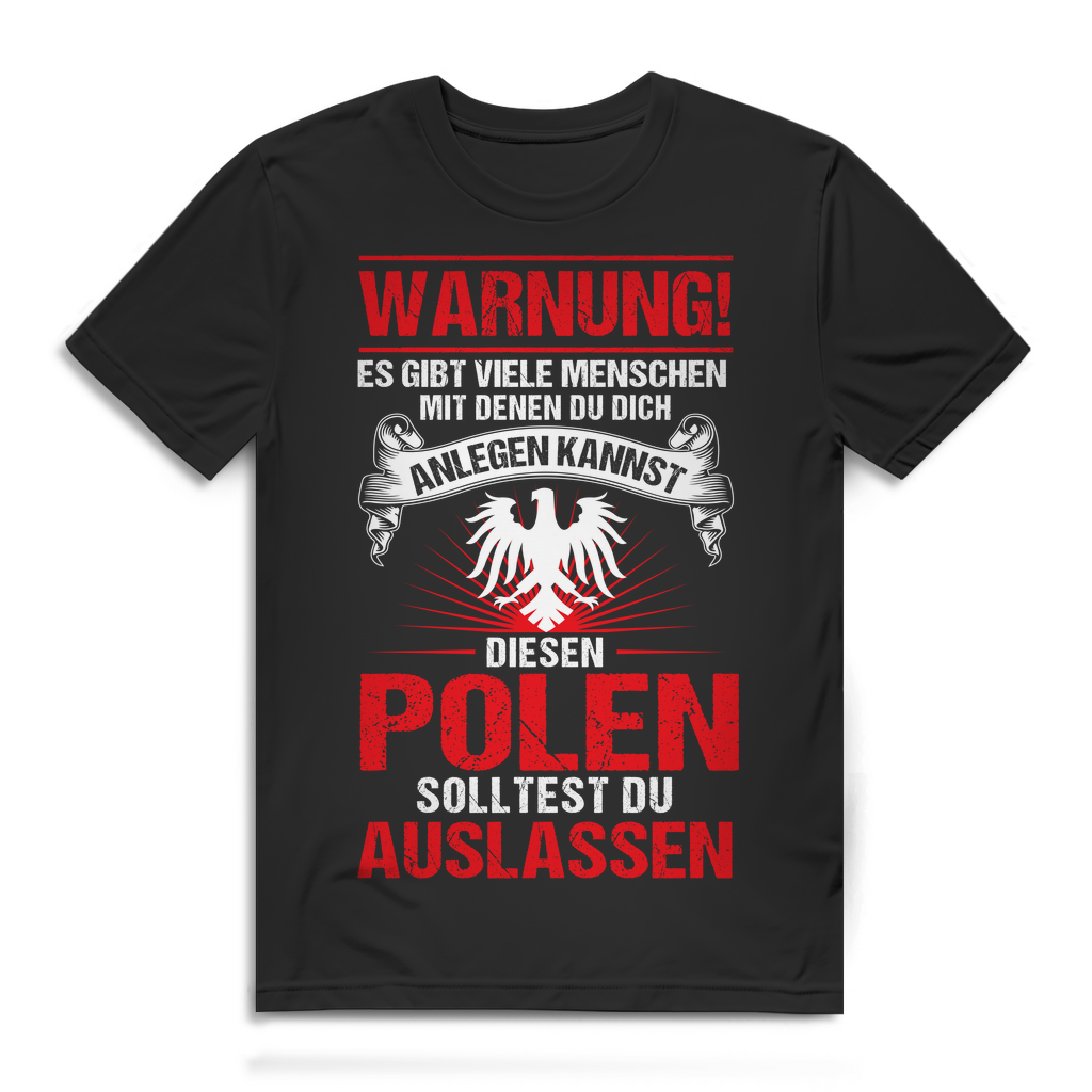 Warnung Polen T-Shirt Herren – Stolz Shirt Männer – Polska Adler Motiv, Humor Shirt Black