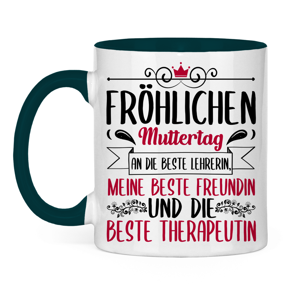 Fröhlichen Muttertag an die beste Mutter - Tasse zweifarbig Petrol