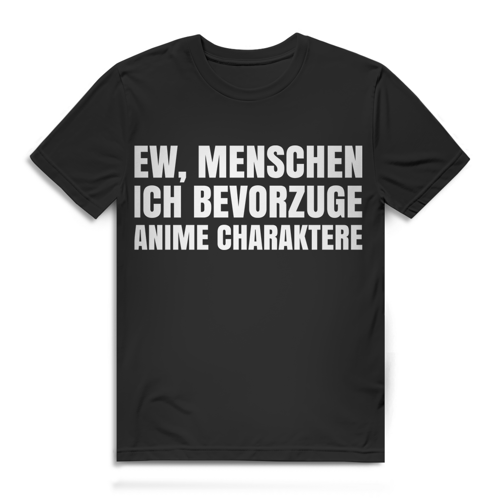 Lustiges Anime T-Shirt für Herren – Ich mag lieber Anime Charaktere als Menschen Black