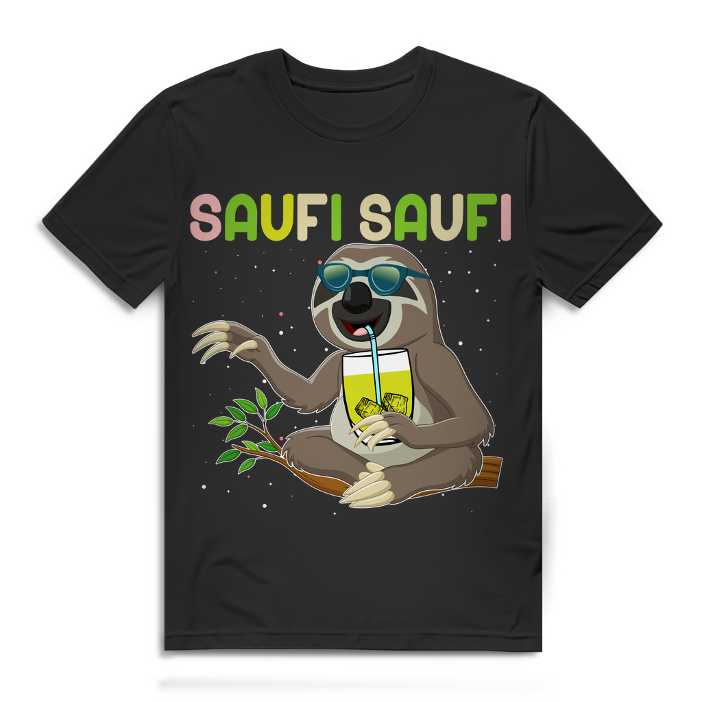 Saufi Saufi Herren T-Shirt Faultier Fun Shirt Männer Party Lustiges Festival Black