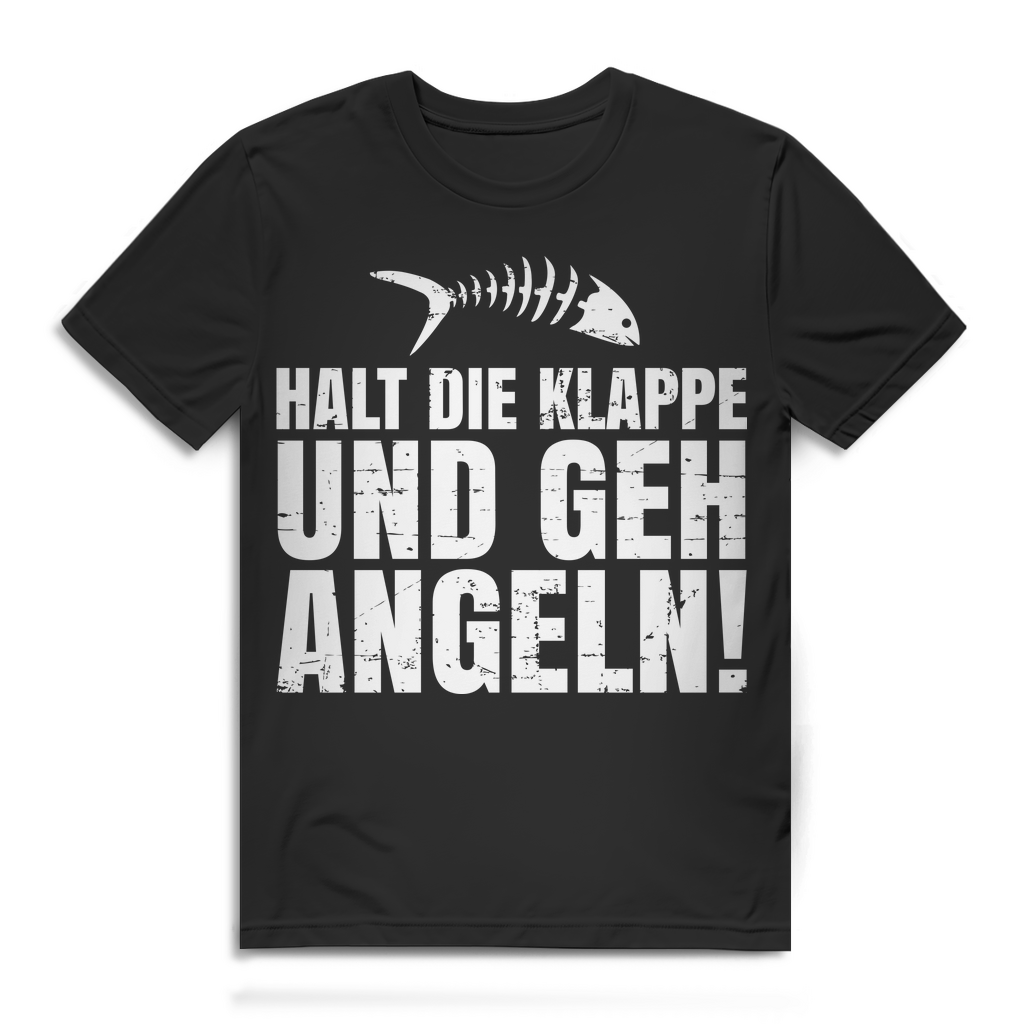 Herren T-Shirt Halt die Klappe und geh Angeln Angler Bio Baumwolle Black