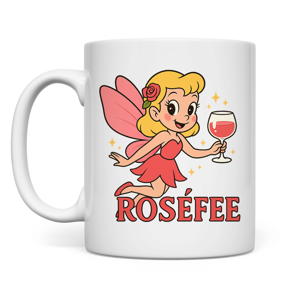 Tasse ROSÉFEE – Rosé Wein Fee Motiv, hochwertige Keramiktasse 330 ml White