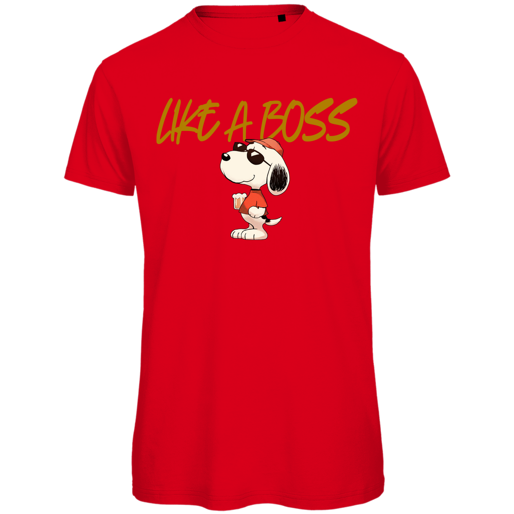 Peanuts Snoopy mit Bier Like a Boss - Herren Premium Bio T-Shirt Red