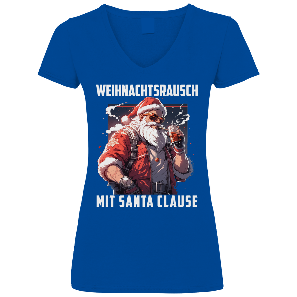 Weihnachtsrausch mit Santa Clause - V-Neck Damenshirt Royal Blue XL