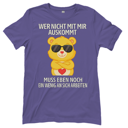 Damen T-Shirt Wer nicht mit mir auskommt Glücksbärchi Bärchi Spruch Millennial Lilac