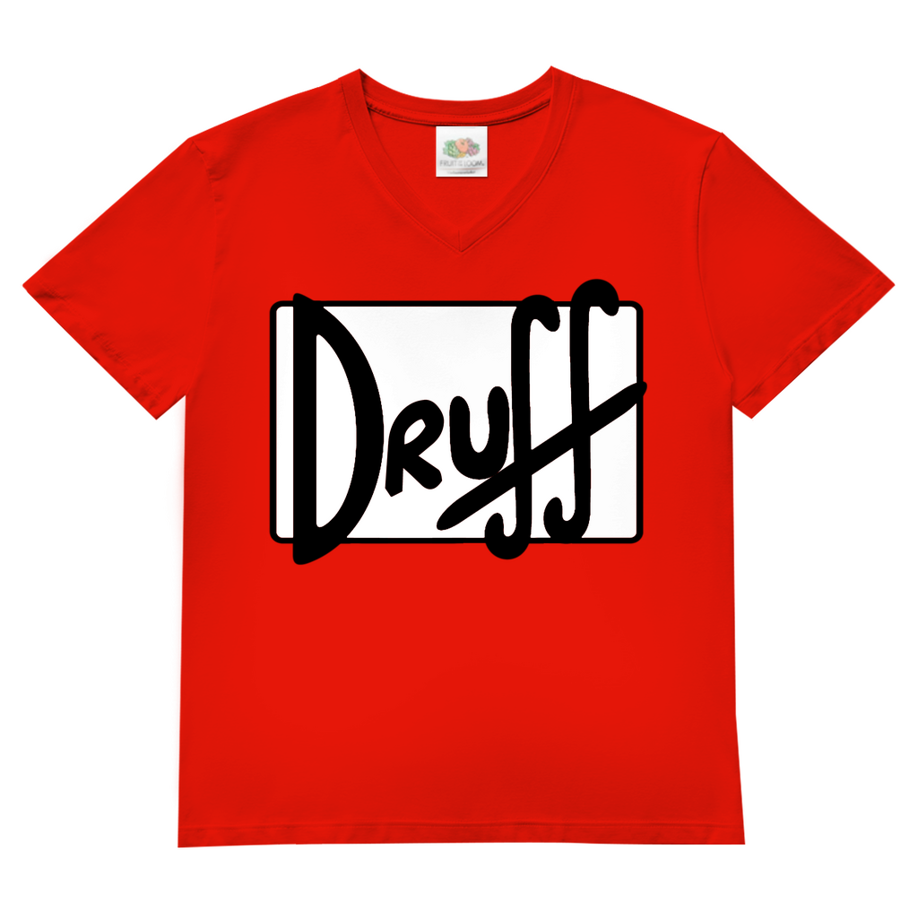 Herren V-Neck T-Shirt druﬀ – Bold Retro Logo Design im Cartoon-Style Red