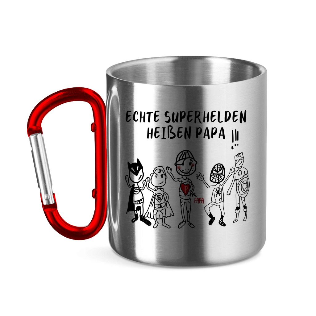 Echte Superhelden heißen Papa! - Edelstahltasse mit Karabinergriff Red 320 ml
