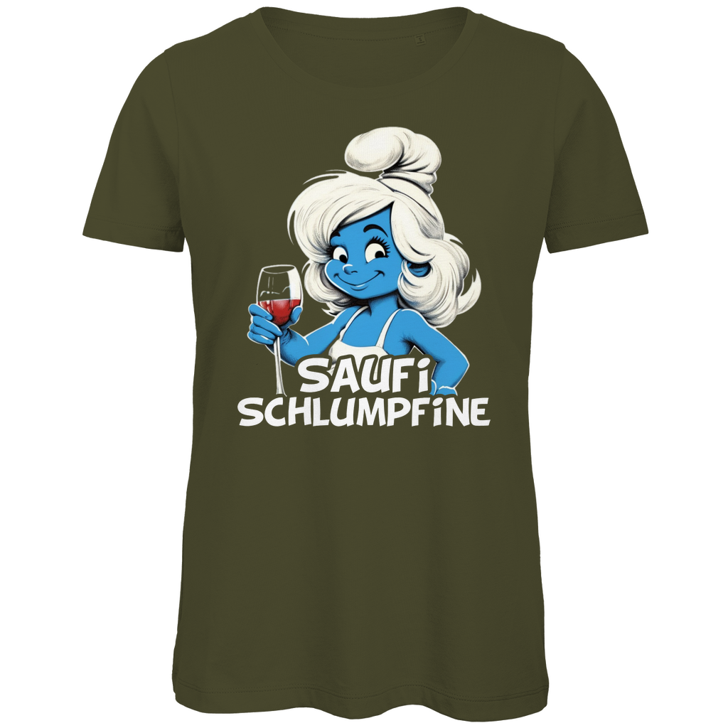 Saufi Schlumpfine Grafik - Damen Premium Bio T-Shirt Khaki