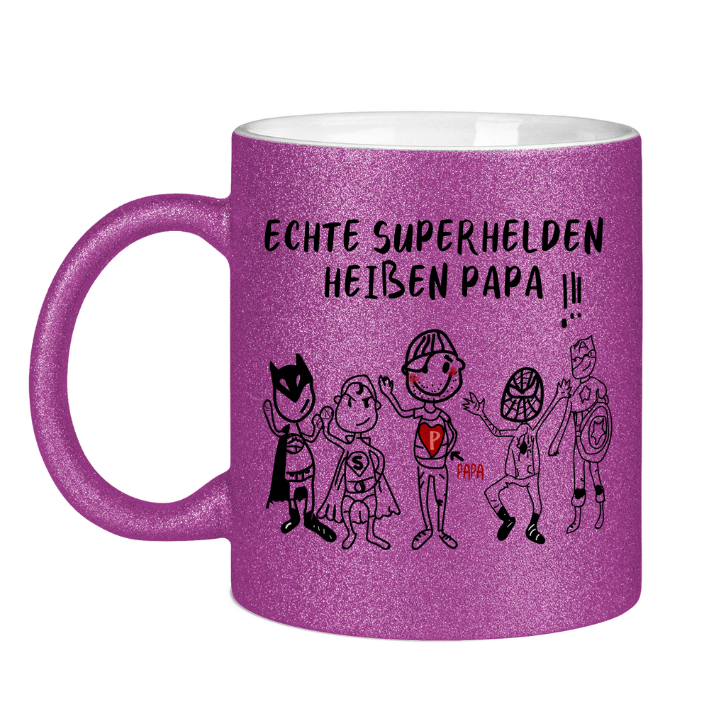 Echte Superhelden heißen Papa! - Glitzertasse Purple Glitter One size