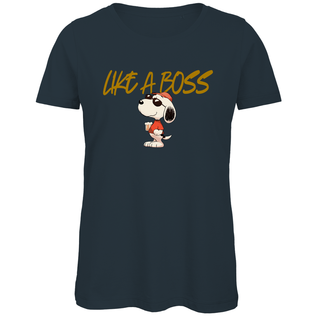 Peanuts Snoopy mit Bier Like a Boss - Damen Premium Bio T-Shirt Dark Grey