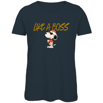 Peanuts Snoopy mit Bier Like a Boss - Damen Premium Bio T-Shirt Dark Grey