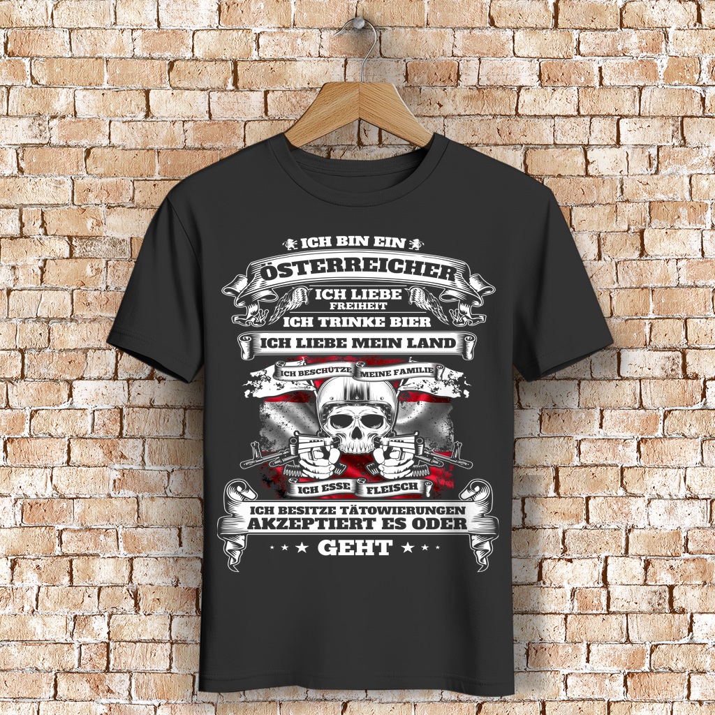 Österreicher Shirt Männer – Patriotischer Spruch mit Flagge &amp; Totenkopf