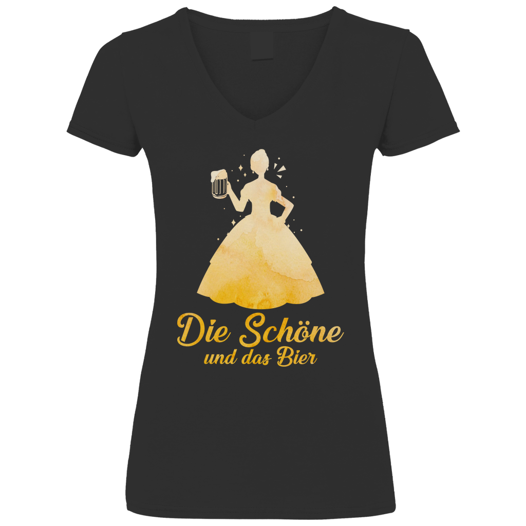 Die schöne und das Bier - Prinzessin Aquarell - V-Neck Damenshirt