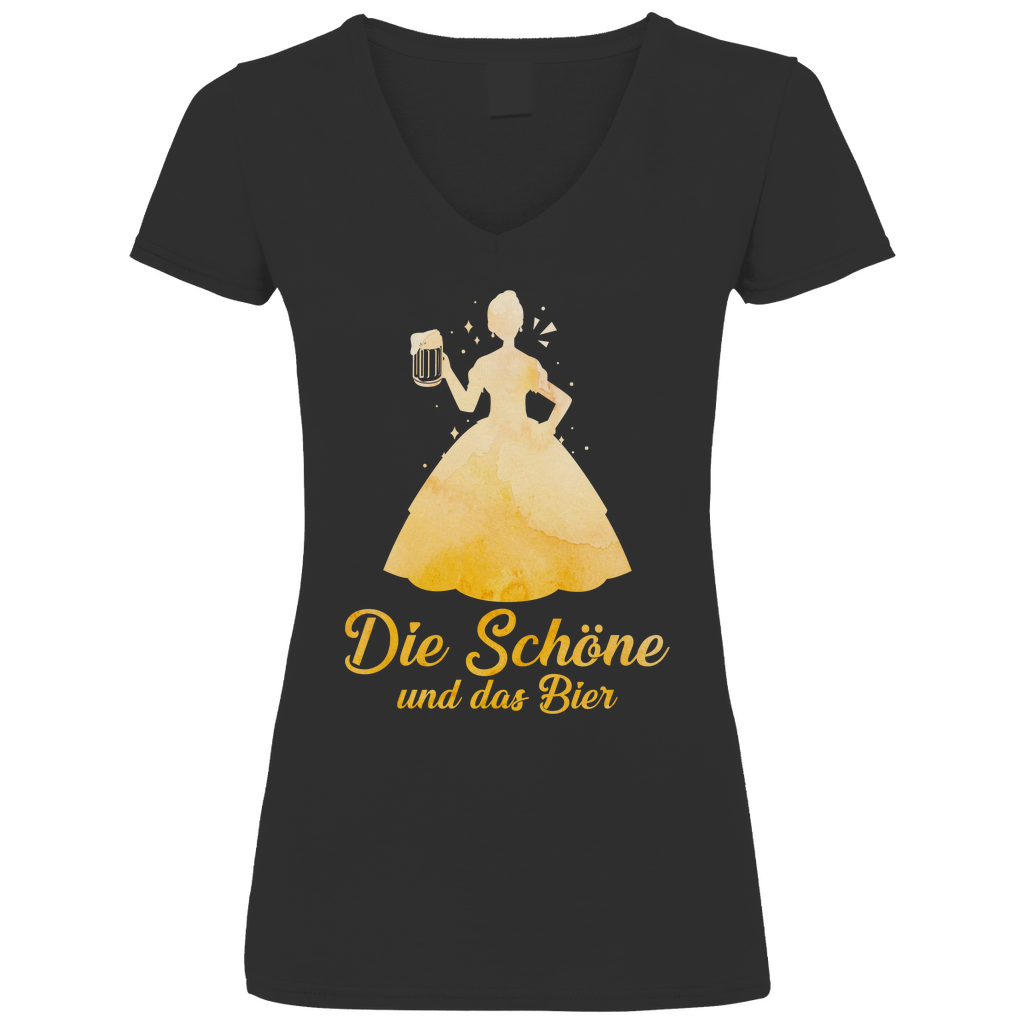 Die schöne und das Bier - Prinzessin Aquarell - V-Neck Damenshirt Black