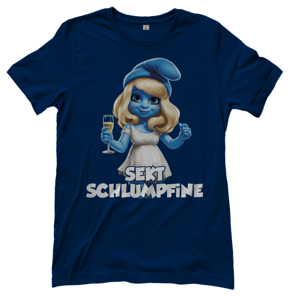 Sekt Schlumpfine Grafik - Damenshirt Navy