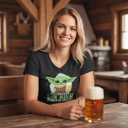 Ein Bier bringen du sollst Baby Yoda Grogu - V-Neck Damenshirt