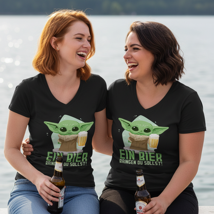 Ein Bier bringen du sollst Baby Yoda Grogu - V-Neck Damenshirt