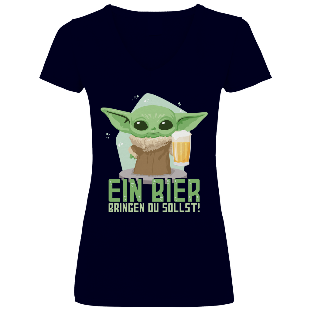 Ein Bier bringen du sollst Baby Yoda Grogu - V-Neck Damenshirt Deep Navy