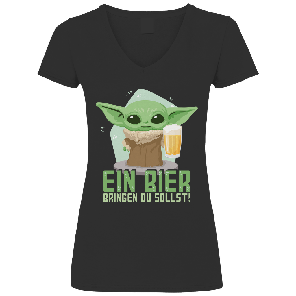 Ein Bier bringen du sollst Baby Yoda Grogu - V-Neck Damenshirt Black