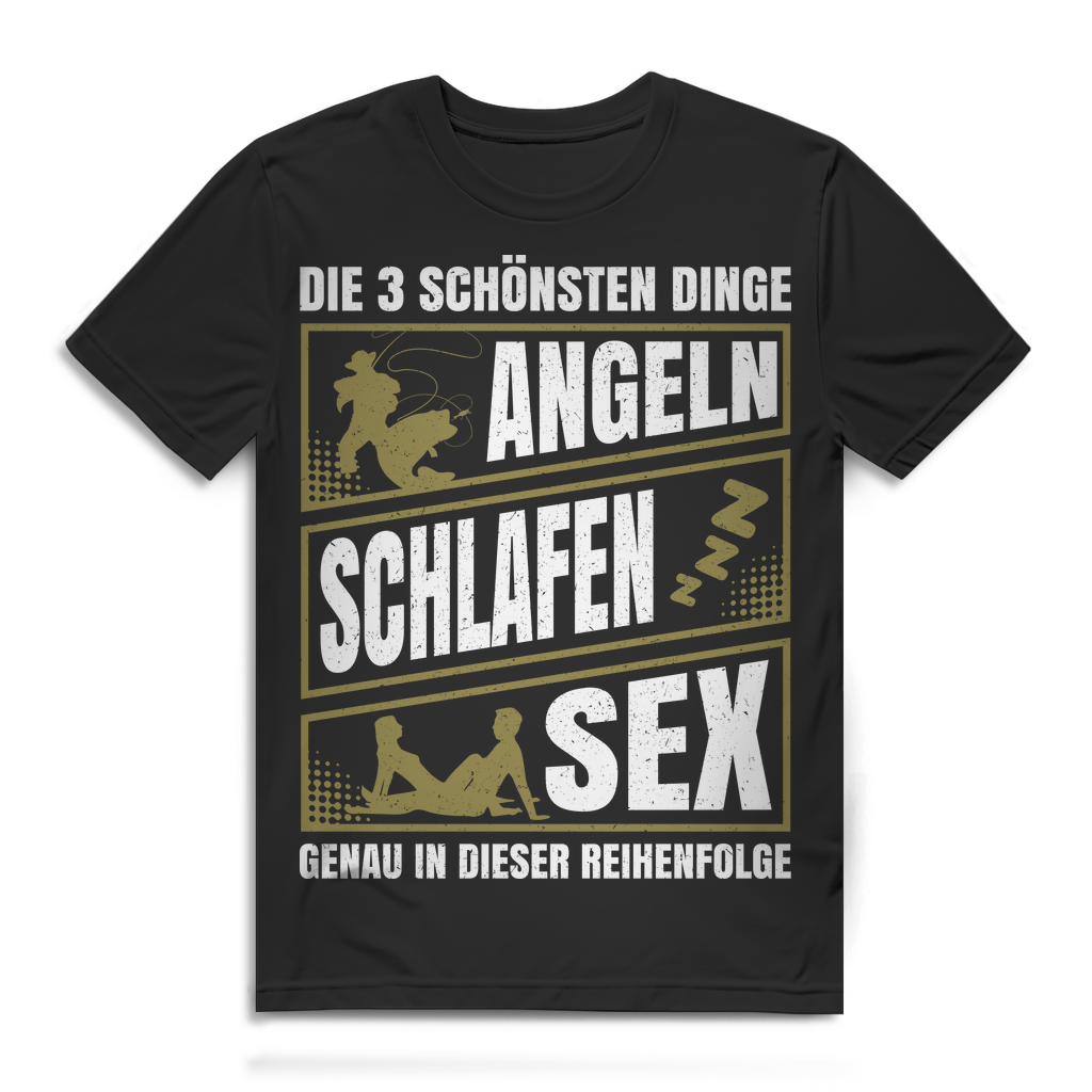 Angler T-Shirt Männer lustig – Angeln Schlafen Sex in dieser Reihenfolge Shirt Black