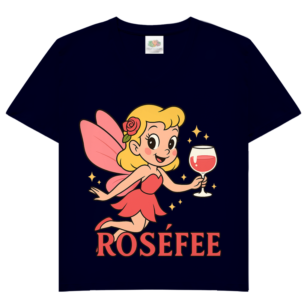 Damen V-Neck T-Shirt ROSÉFEE – Rosé Wein Fee Motiv mit femininer V-Ausschnitt Deep Navy