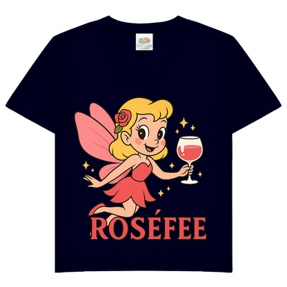 Damen V-Neck T-Shirt ROSÉFEE – Rosé Wein Fee Motiv mit femininer V-Ausschnitt Deep Navy