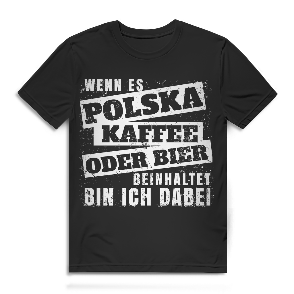 Polska Shirt Herren – Polen Kaffee Bier T-Shirt Männer – Polska Funshirt Geschenk Black