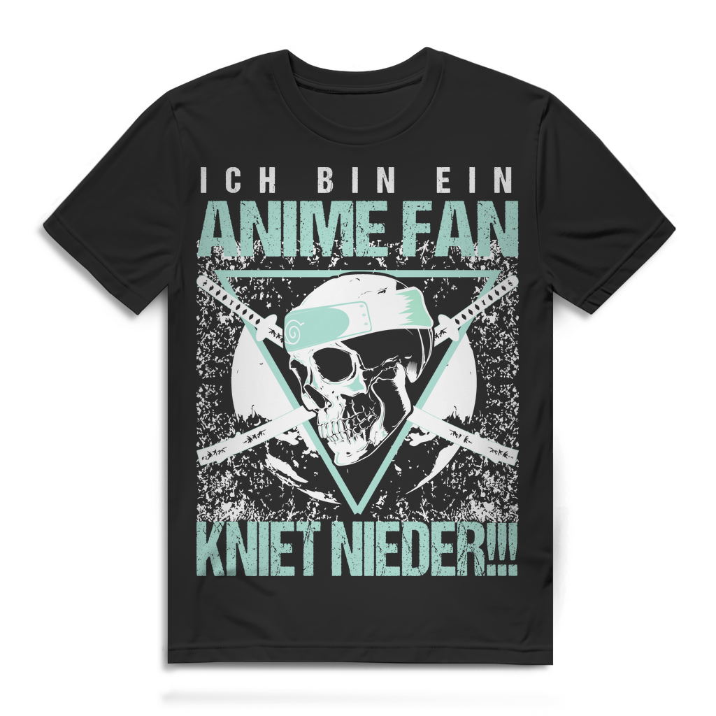 Herren T-Shirt Ich bin ein Anime Fan kniet nieder Bio Baumwolle Black