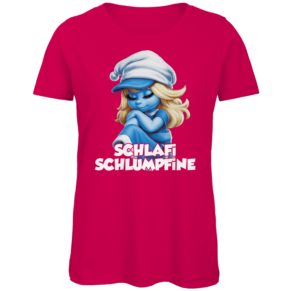 Schlafi Schlumpfine Grafik - Damen Premium Bio T-Shirt Fuchsia