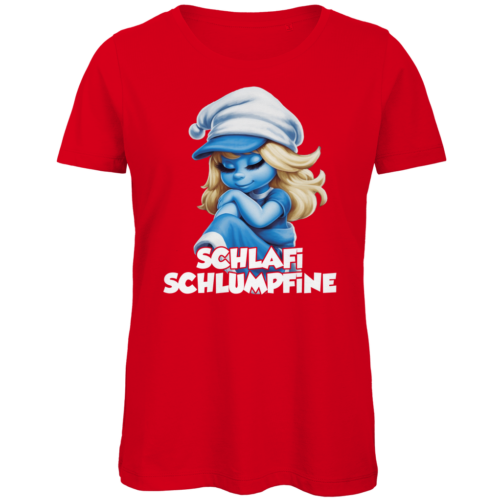 Schlafi Schlumpfine Grafik - Damen Premium Bio T-Shirt Red