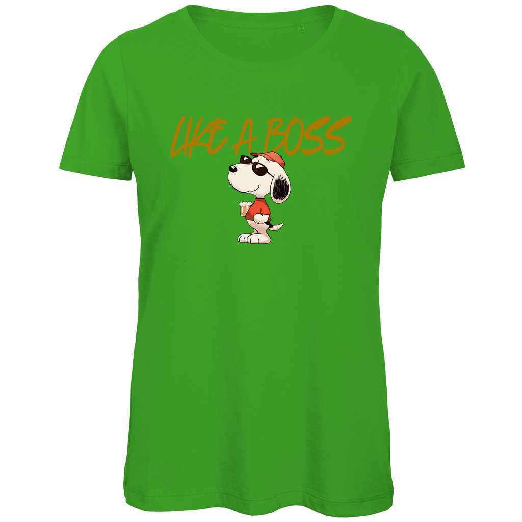 Peanuts Snoopy mit Bier Like a Boss - Damen Premium Bio T-Shirt Real Green