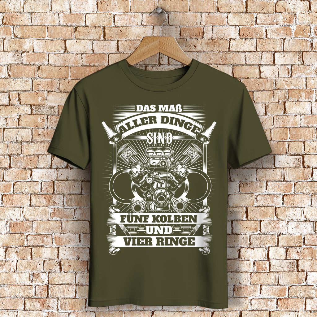 Fünfzylinder Herren Shirt – Männer T-Shirt mit Kolben-Motiv und 4 Ringen