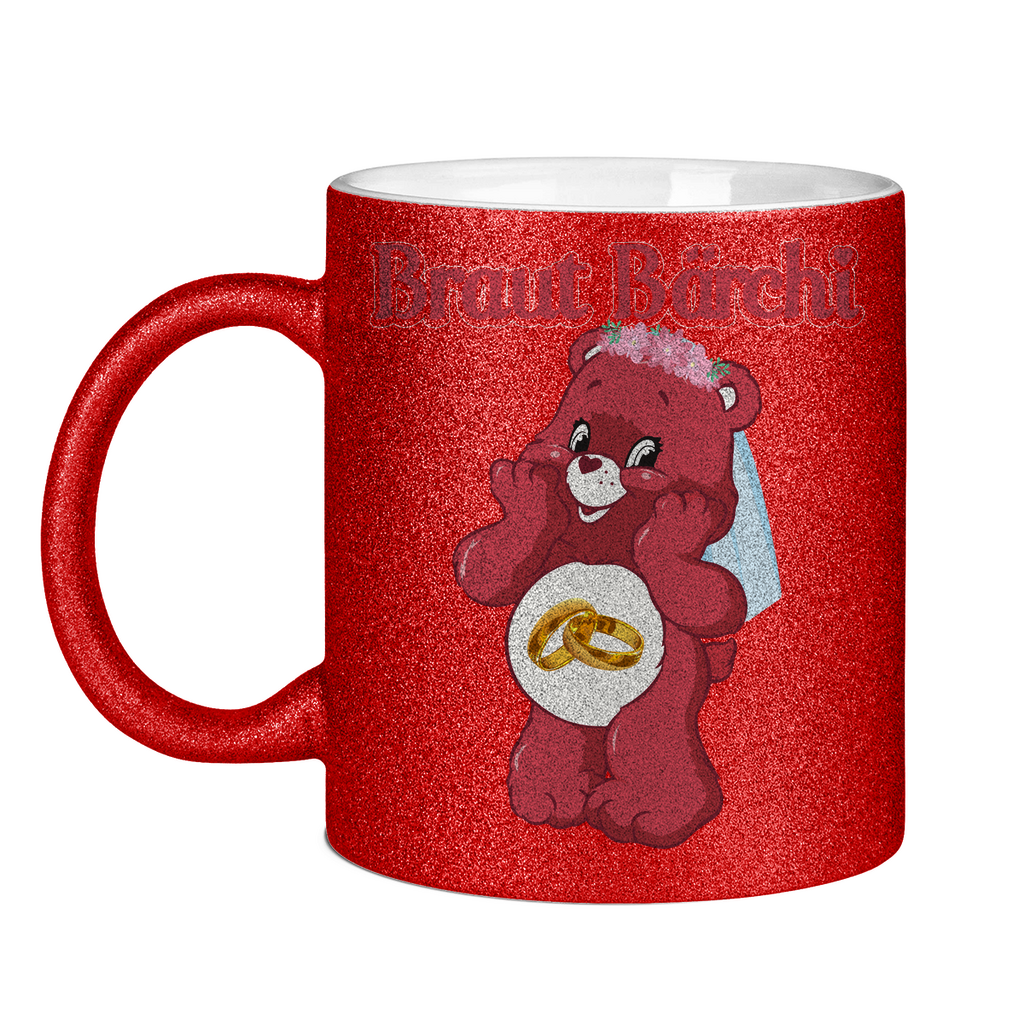 Braut Bärchi - Glücksbärchi - Glitzertasse Red Glitter One size
