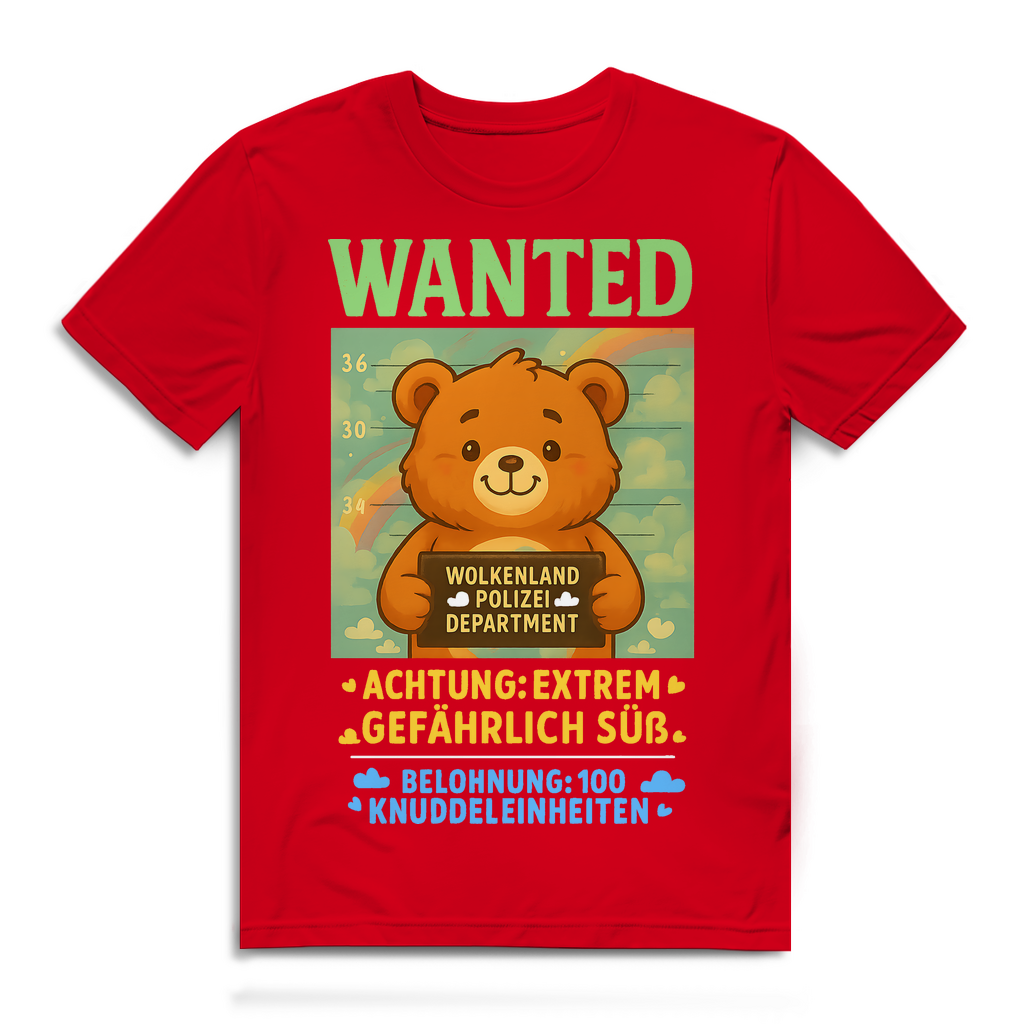 Herren Premium Bio T-Shirt Wanted Glücksbärchi Wolkenland Extrem Gefährlich Süß Red