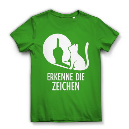 Damen Premium Bio T-Shirt Erkenne Die Zeichen Katze Katzenliebhaber Real Green