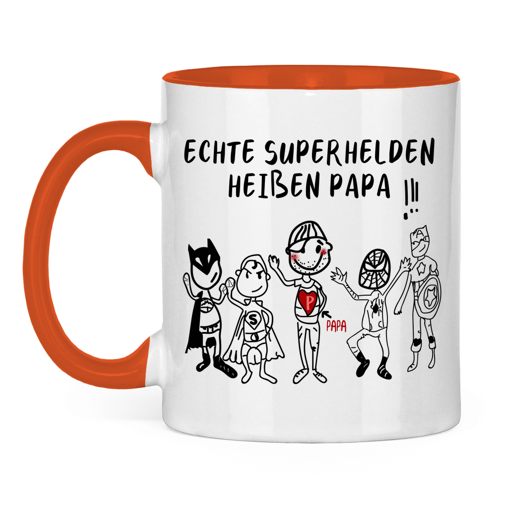 Echte Superhelden heißen Papa! - Tasse zweifarbig Orange
