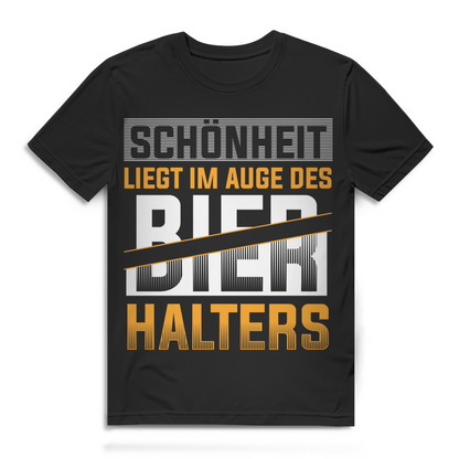 Herren Bier T-Shirt Schönheit liegt im Auge des Bierhalters lustiger Spruch Black
