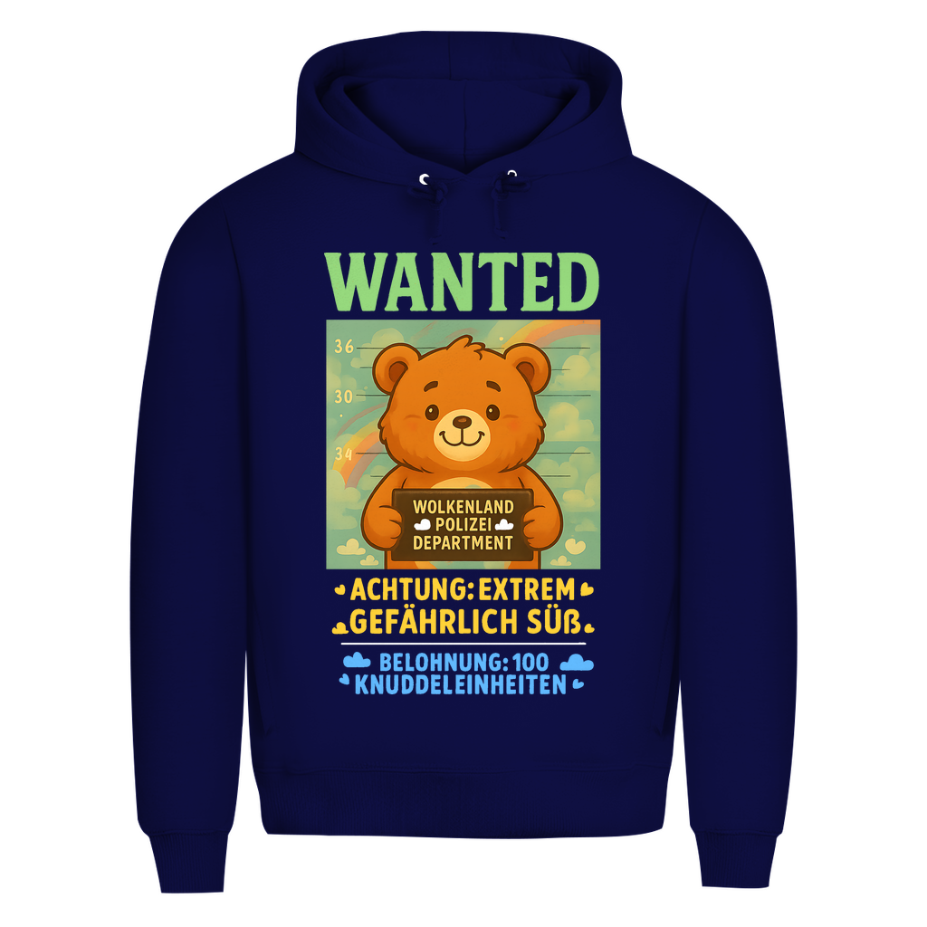 Herren Premium Bio Hoodie Wanted Glücksbärchi Wolkenland Extrem Gefährlich Süß Navy Blue
