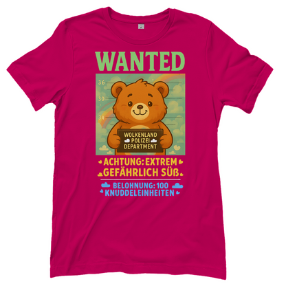 Damen T-Shirt Wanted Glücksbärchi Wolkenland Extrem Gefährlich Süß Sorbet