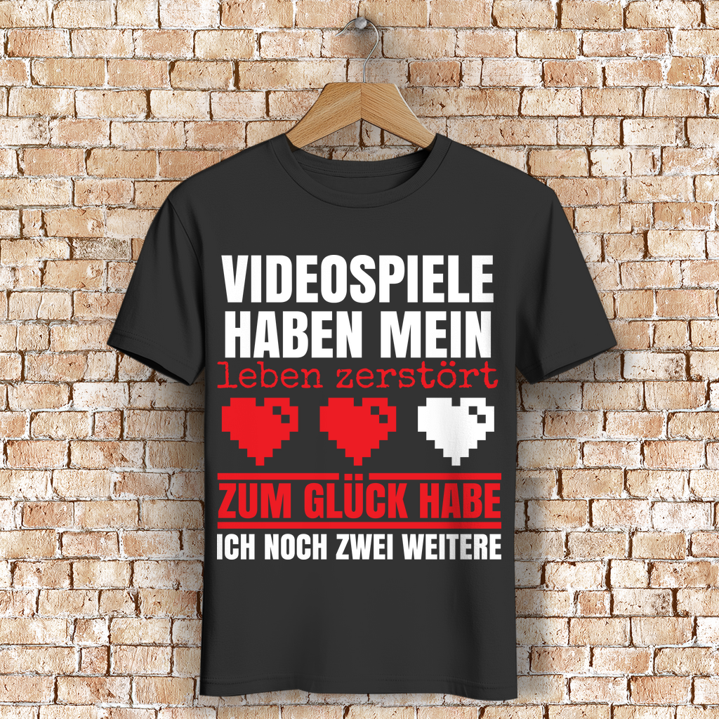 Videospiele Leben zerstört Shirt Gamer Spruch Retro Herz T-Shirt Männer