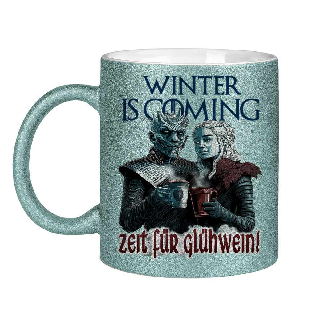 Winter is coming - Zeit für Glühwein - Glitzertasse Light Blue Glitter One size