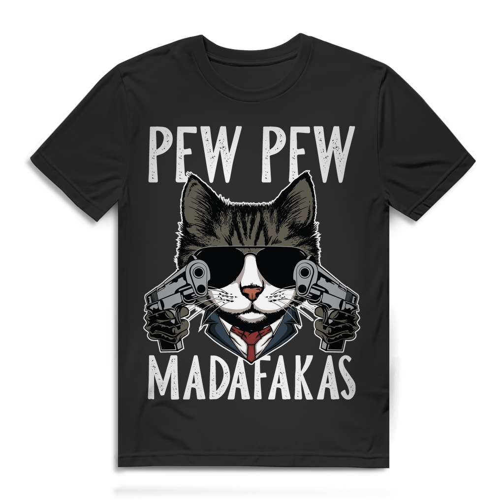 Katzen Shirt Pew Pew Madafakas Herren lustiges Spruchshirt Comic Geschenk Männer Black