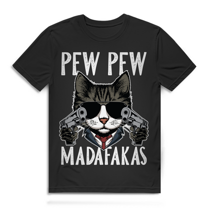 Katzen Shirt Pew Pew Madafakas Herren lustiges Spruchshirt Comic Geschenk Männer Black
