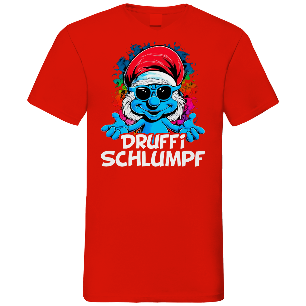Druffi Schlumpf Grafik - Herren V-Neck Shirt Red