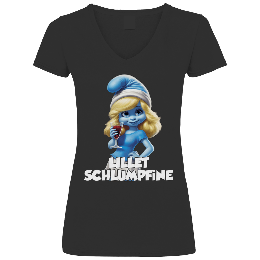 Lillet Schlumpfine Grafik - V-Neck Damenshirt Black