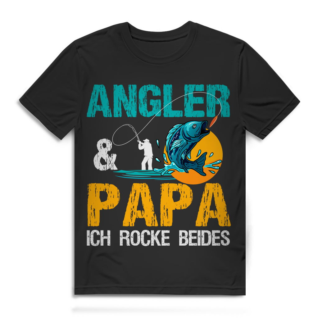Angler und Papa ich rocke beides T Shirt Geschenk Vater Herren Männer Angeln Black