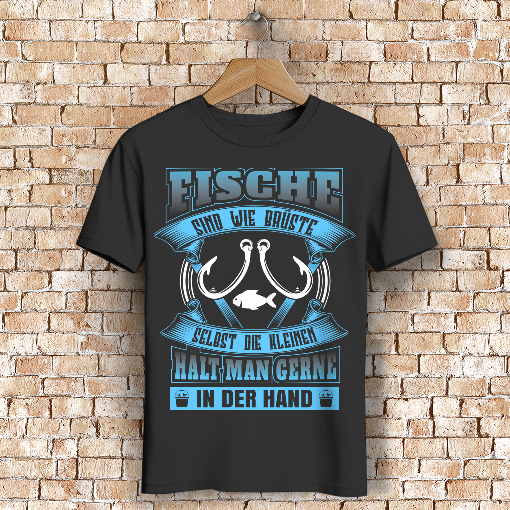 Fische &amp; Brüste – Lustiges Angel T-Shirt für Männer mit Humor – Bio Baumwolle