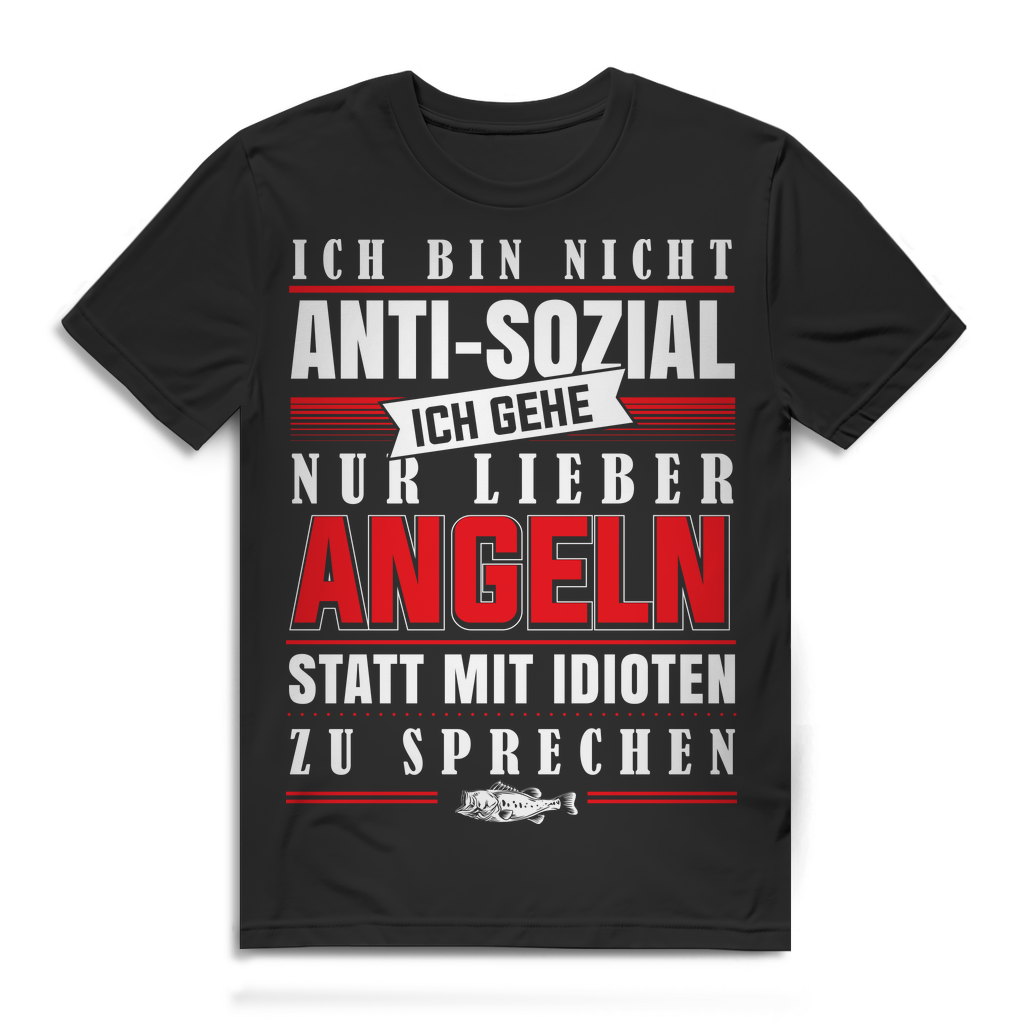Herren T-Shirt Nicht anti-sozial ich gehe lieber angeln Angler Shirt Black