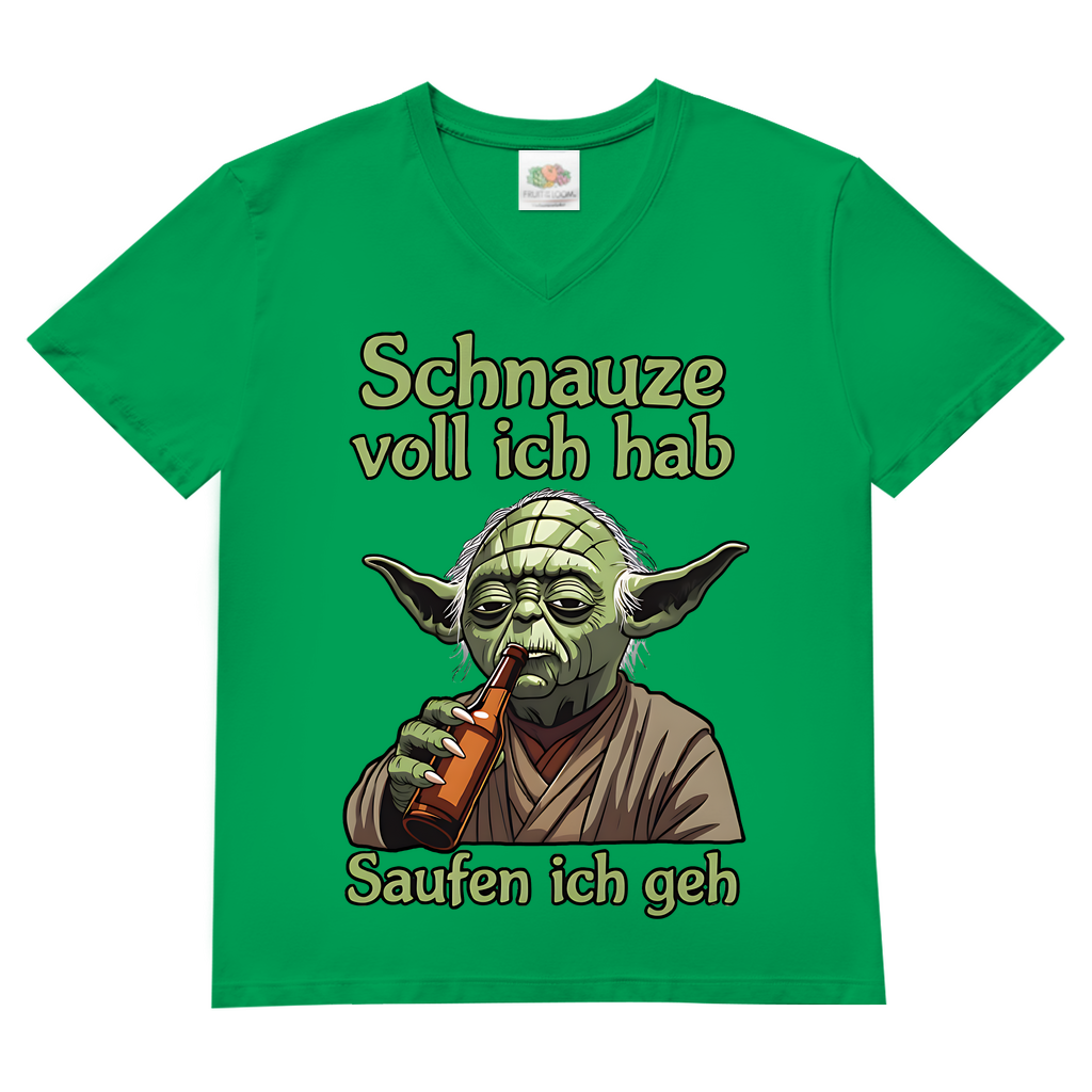 Herren V-Neck T-Shirt Yoda Schnauze Voll Ich Hab Saufen Ich Geh Kelly Green